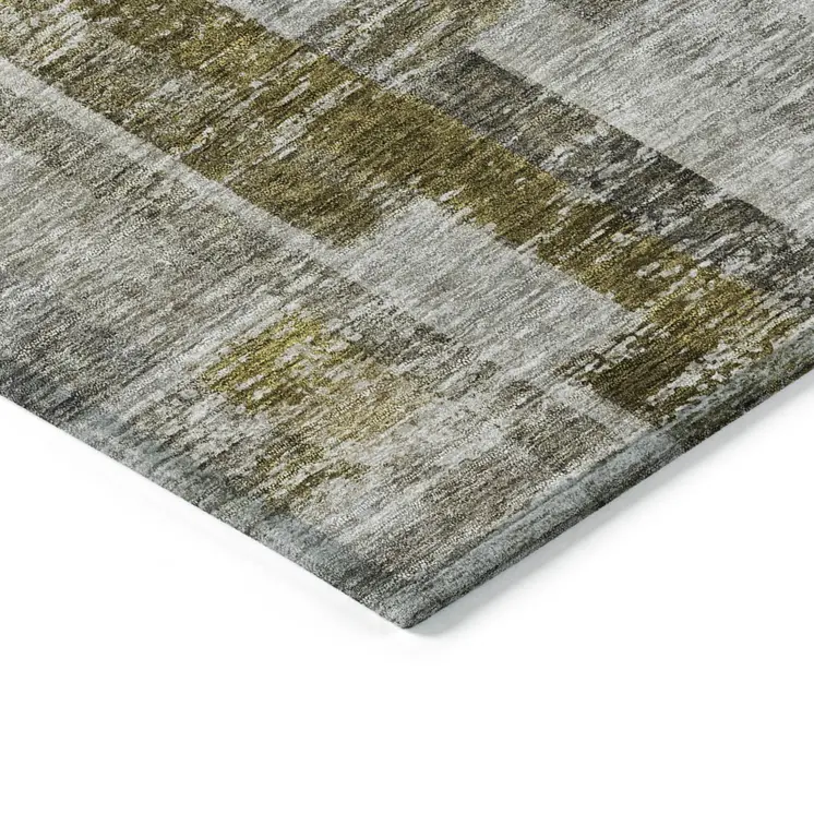 8' Taupe Green And Gray Round Striped Washable Indoor Outdoor Area Rug