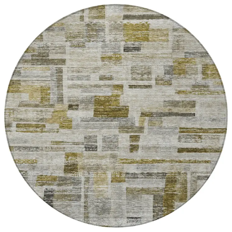 8' Taupe Green And Gray Round Striped Washable Indoor Outdoor Area Rug