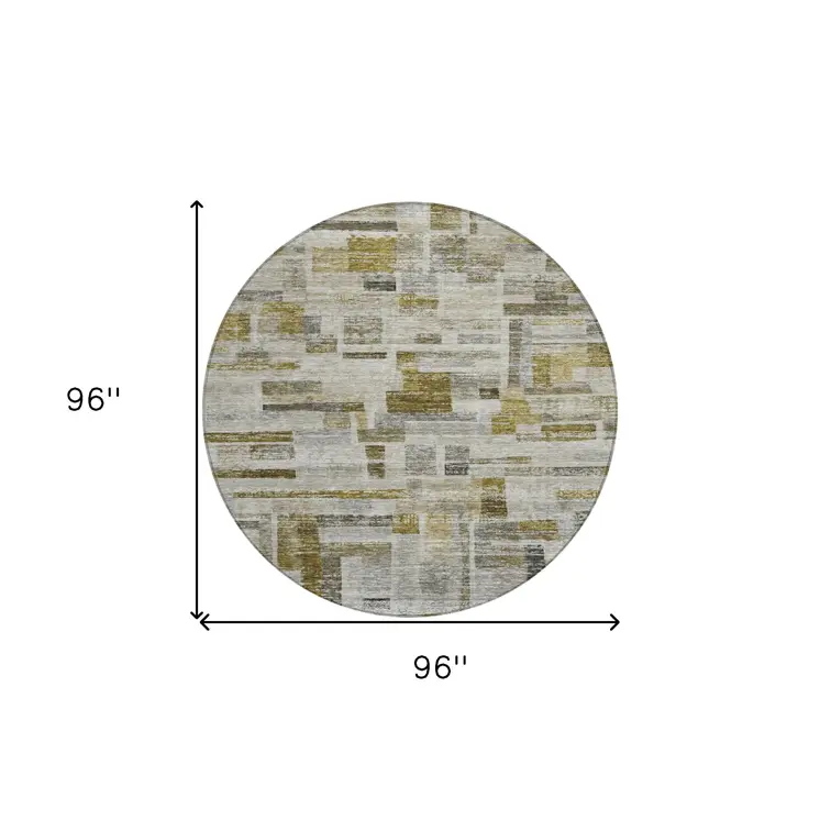 8' Taupe Green And Gray Round Striped Washable Indoor Outdoor Area Rug