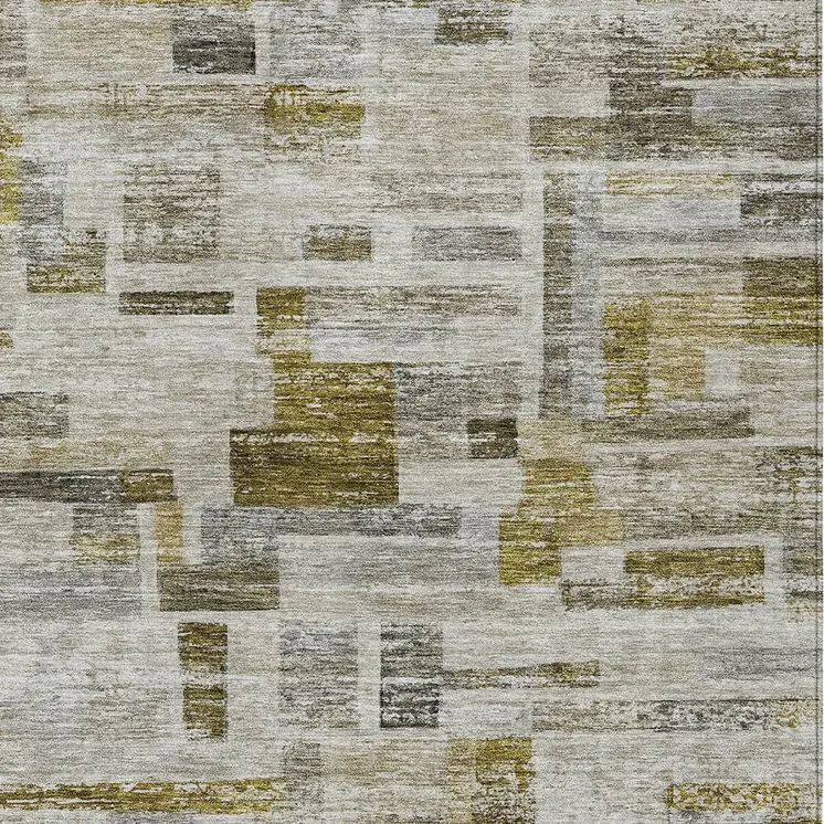 9' X 12' Taupe Green And Gray Striped Washable Indoor Outdoor Area Rug