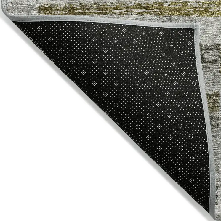 10' X 14' Taupe Green And Gray Striped Washable Indoor Outdoor Area Rug