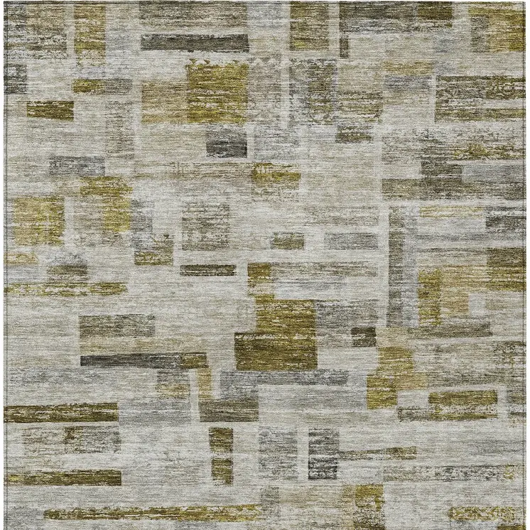 10' X 14' Taupe Green And Gray Striped Washable Indoor Outdoor Area Rug