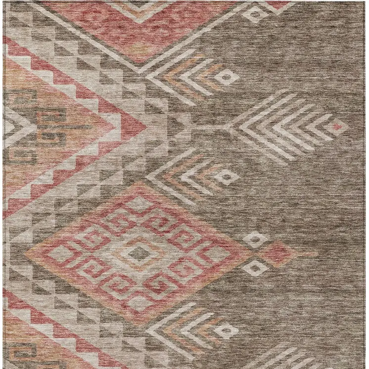 10' X 14' Brown And Terra Cotta Southwestern Washable Indoor Outdoor Area Rug