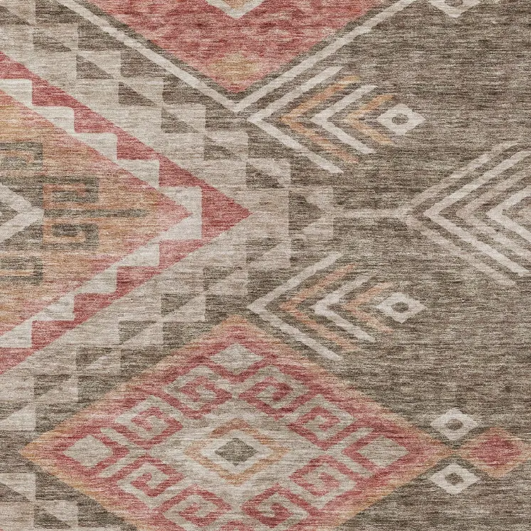 10' X 14' Brown And Terra Cotta Southwestern Washable Indoor Outdoor Area Rug