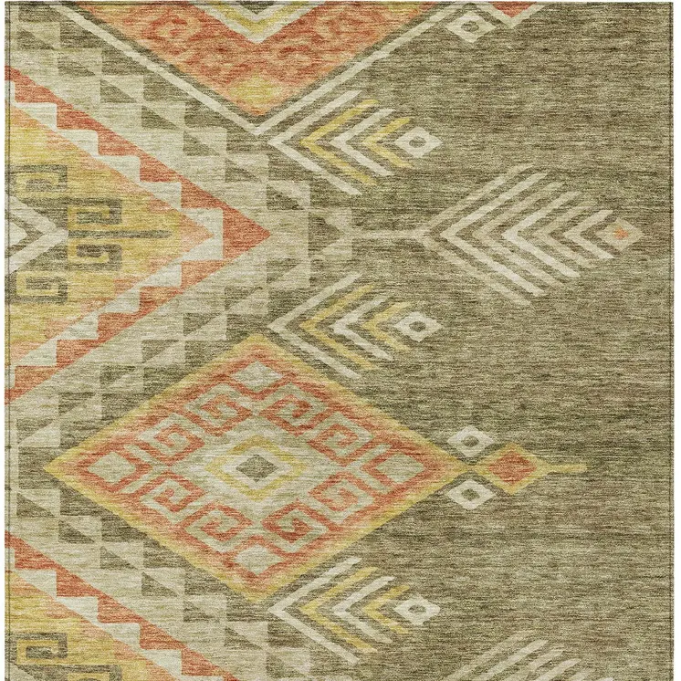 8' X 10' Green And Terra Cotta Southwestern Washable Indoor Outdoor Area Rug