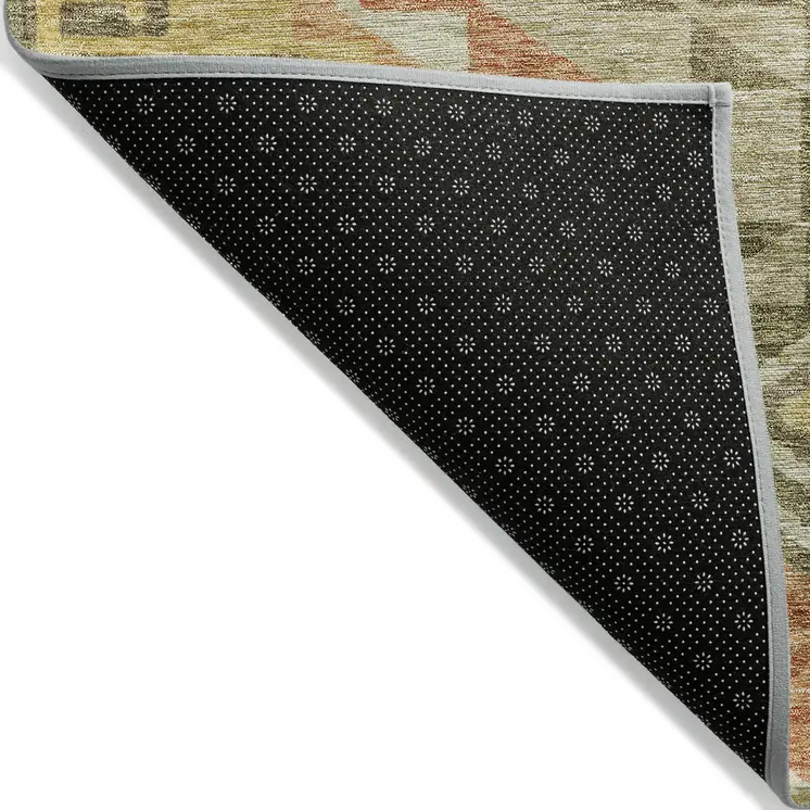 10' X 14' Green And Terra Cotta Southwestern Washable Indoor Outdoor Area Rug