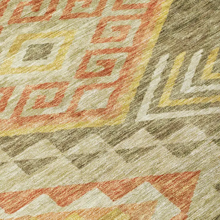 10' X 14' Green And Terra Cotta Southwestern Washable Indoor Outdoor Area Rug