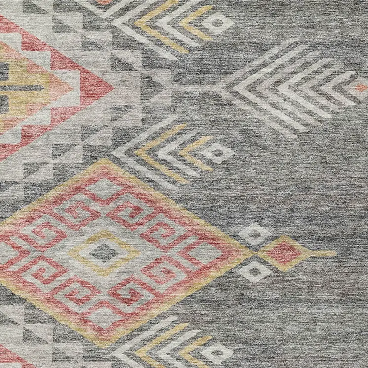 3' X 5' Gray And Terra Cotta Southwestern Washable Indoor Outdoor Area Rug