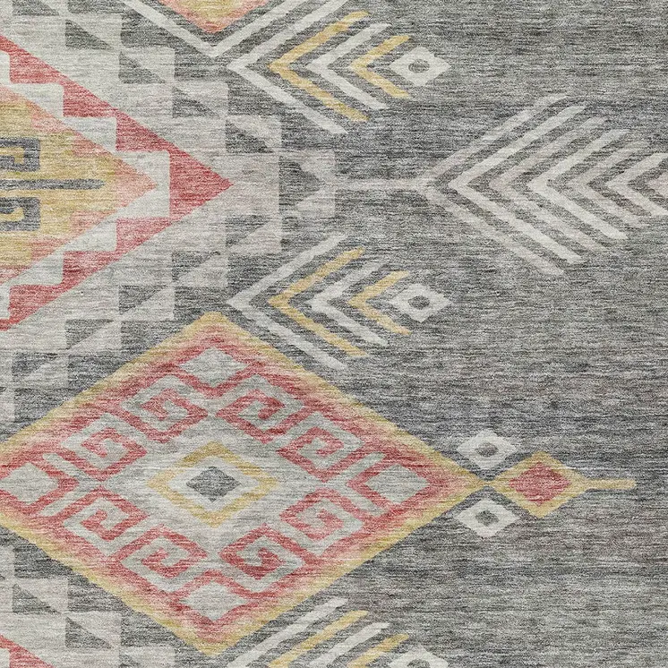 5' X 8' Gray And Terra Cotta Southwestern Washable Indoor Outdoor Area Rug