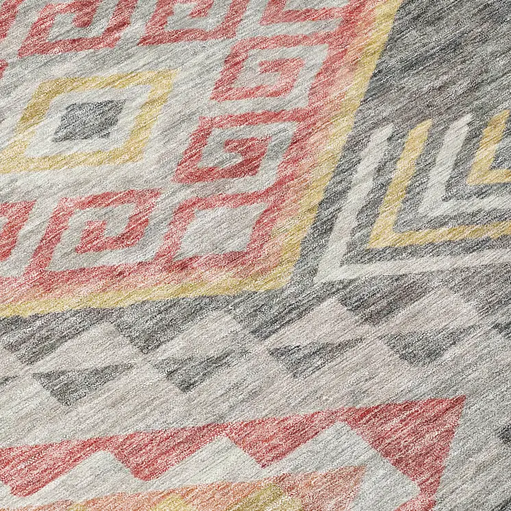 5' X 8' Gray And Terra Cotta Southwestern Washable Indoor Outdoor Area Rug