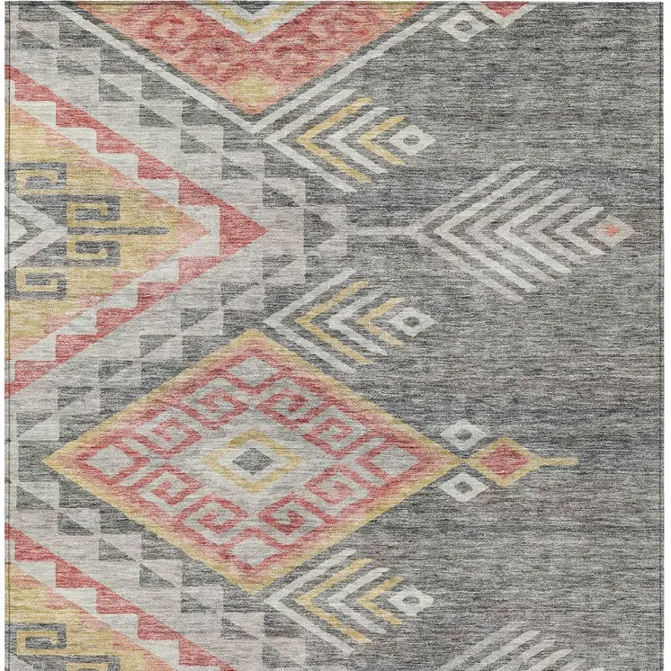 8' X 10' Gray And Terra Cotta Southwestern Washable Indoor Outdoor Area Rug