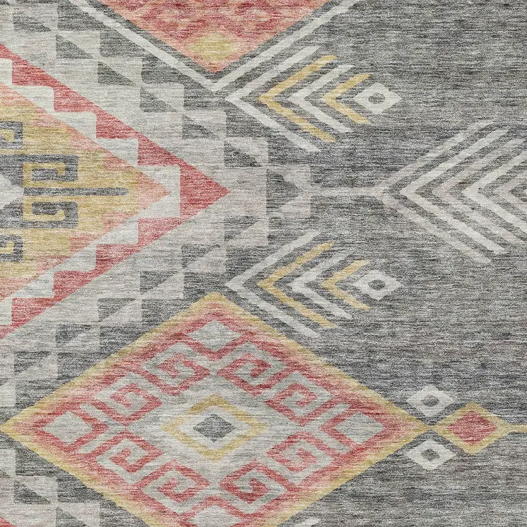 8' X 10' Gray And Terra Cotta Southwestern Washable Indoor Outdoor Area Rug