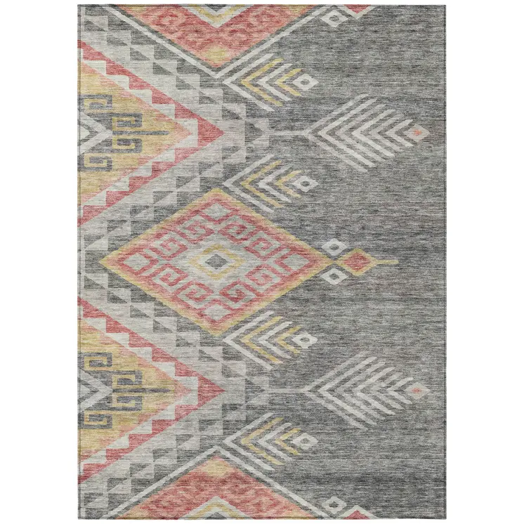 9' X 12' Gray And Terra Cotta Southwestern Washable Indoor Outdoor Area Rug