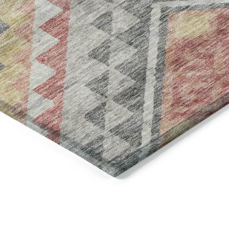 9' X 12' Gray And Terra Cotta Southwestern Washable Indoor Outdoor Area Rug