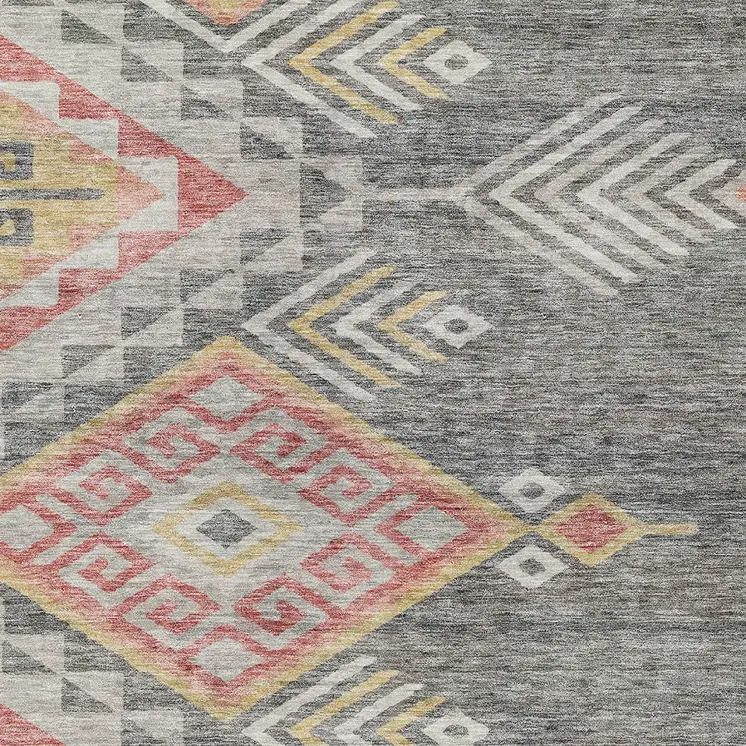 9' X 12' Gray And Terra Cotta Southwestern Washable Indoor Outdoor Area Rug