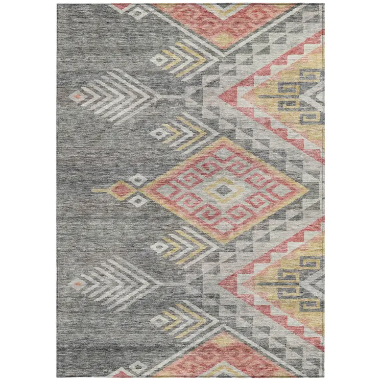 10' X 14' Gray And Terra Cotta Southwestern Washable Indoor Outdoor Area Rug