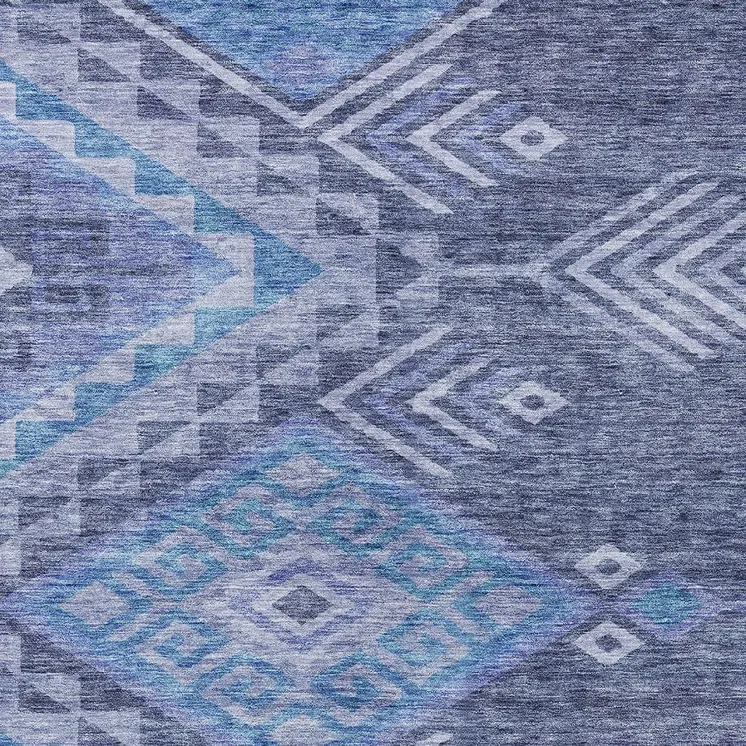 3' X 5' Navy Blue Charcoal And Gray Southwestern Washable Indoor Outdoor Area Rug