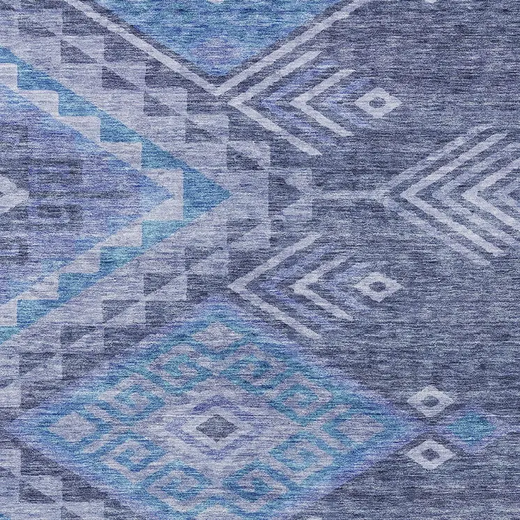 5' X 8' Navy Blue Charcoal And Gray Southwestern Washable Indoor Outdoor Area Rug