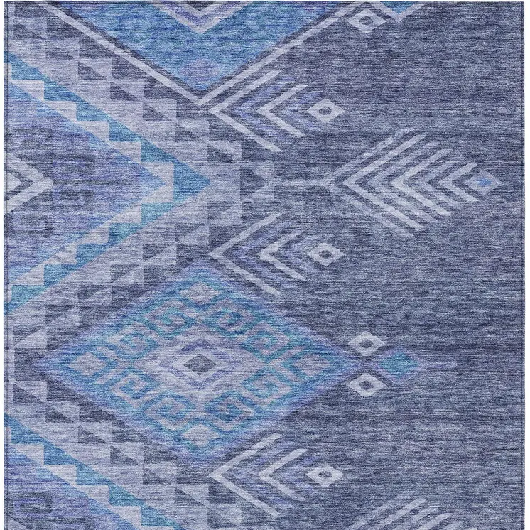 8' X 10' Navy Blue Charcoal And Gray Southwestern Washable Indoor Outdoor Area Rug