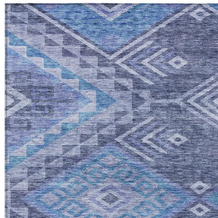 8' X 10' Navy Blue Charcoal And Gray Southwestern Washable Indoor Outdoor Area Rug