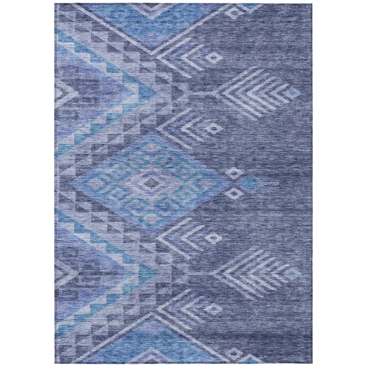 9' X 12' Navy Blue Charcoal And Gray Southwestern Washable Indoor Outdoor Area Rug