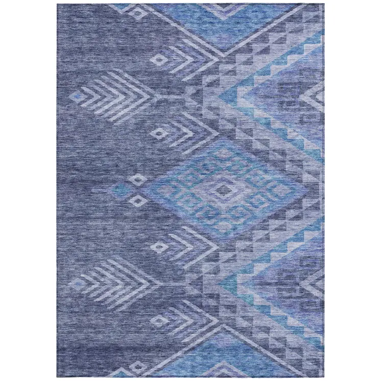 10' X 14' Navy Blue Charcoal And Gray Southwestern Washable Indoor Outdoor Area Rug
