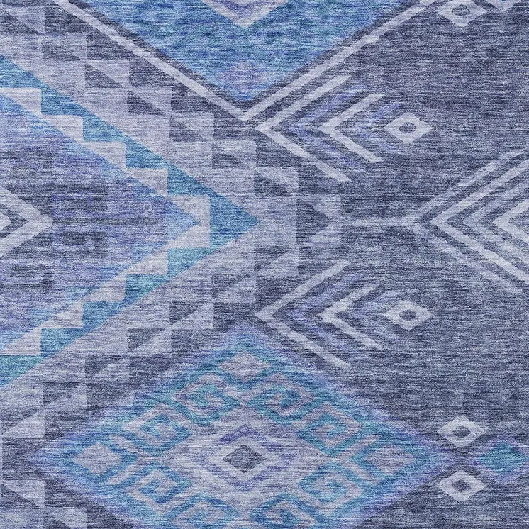 10' X 14' Navy Blue Charcoal And Gray Southwestern Washable Indoor Outdoor Area Rug