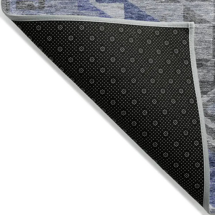 8' X 10' Pewter And Blue Southwestern Washable Indoor Outdoor Area Rug