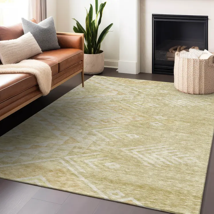 3' X 5' Tan And Light Brown Southwestern Washable Indoor Outdoor Area Rug