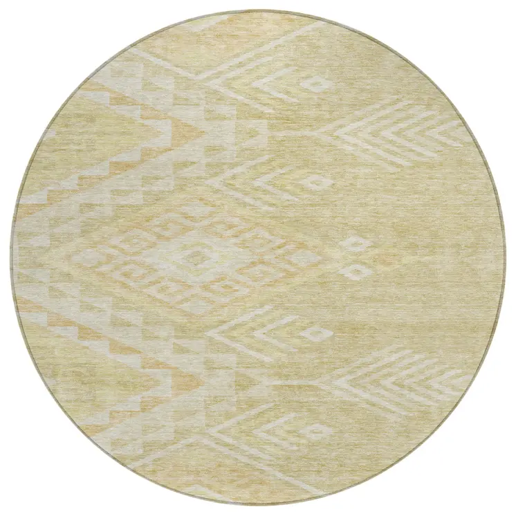 8' Tan And Light Brown Round Southwestern Washable Indoor Outdoor Area Rug