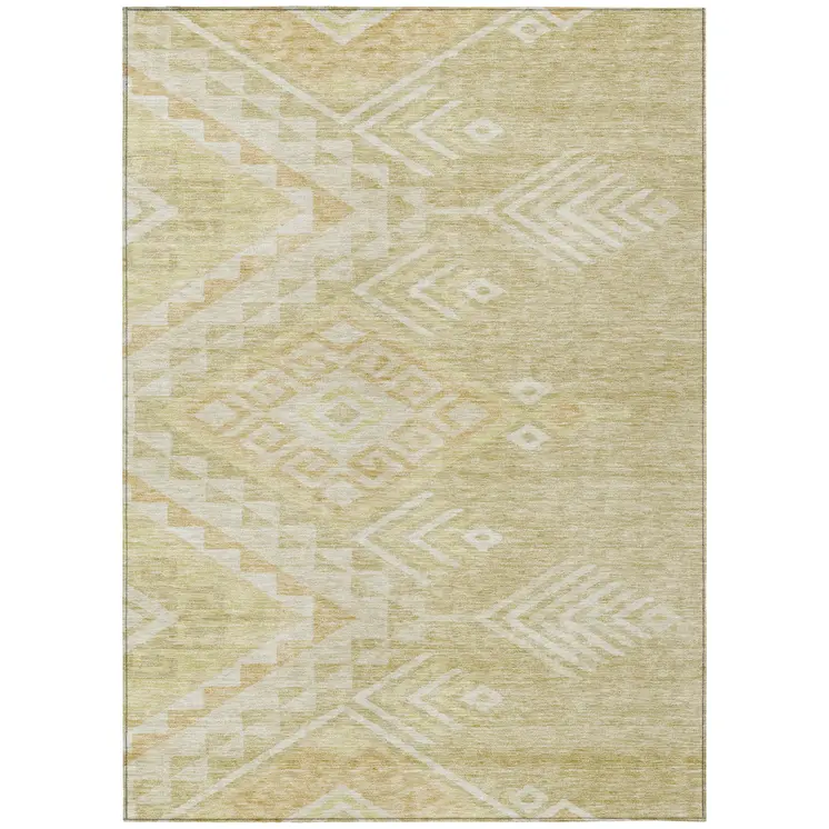 10' X 14' Tan And Light Brown Southwestern Washable Indoor Outdoor Area Rug