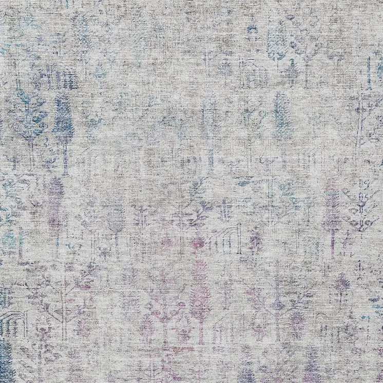3' X 5' Ivory Blue And Purple Floral Washable Indoor Outdoor Area Rug
