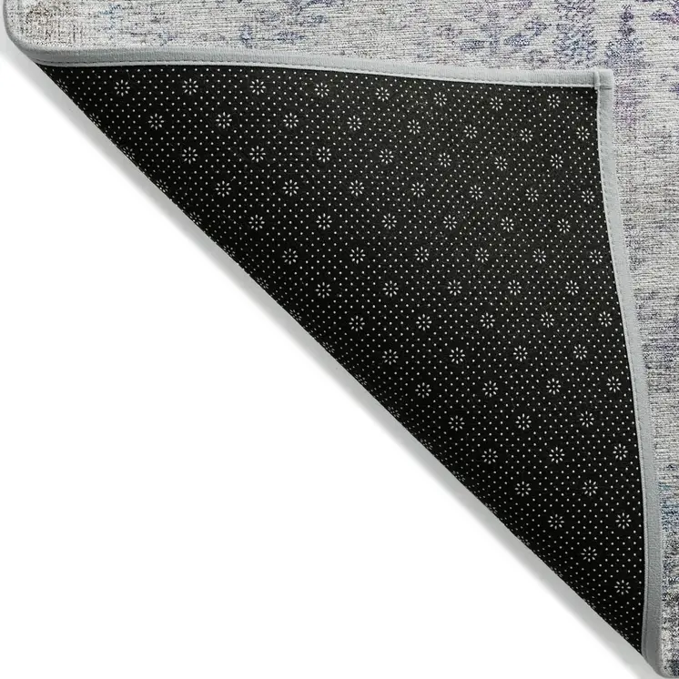 9' X 12' Ivory Blue And Purple Floral Washable Indoor Outdoor Area Rug