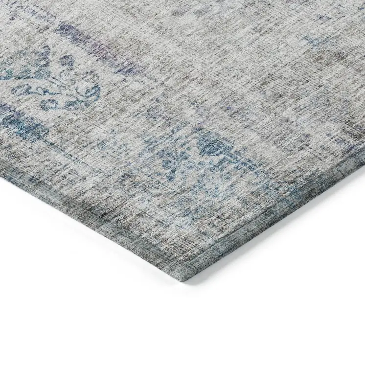 9' X 12' Ivory Blue And Purple Floral Washable Indoor Outdoor Area Rug