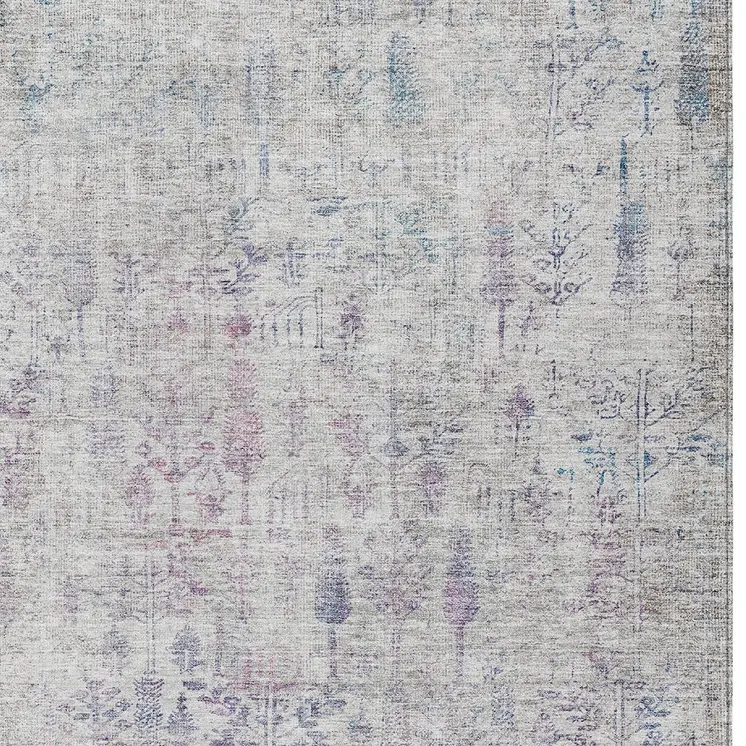 9' X 12' Ivory Blue And Purple Floral Washable Indoor Outdoor Area Rug