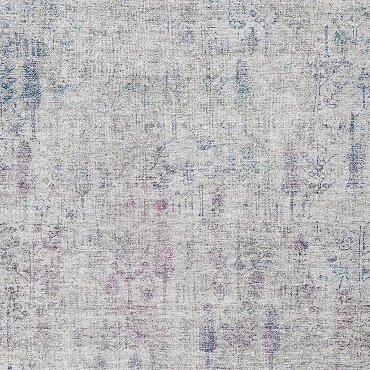 10' X 14' Ivory Blue And Purple Floral Washable Indoor Outdoor Area Rug