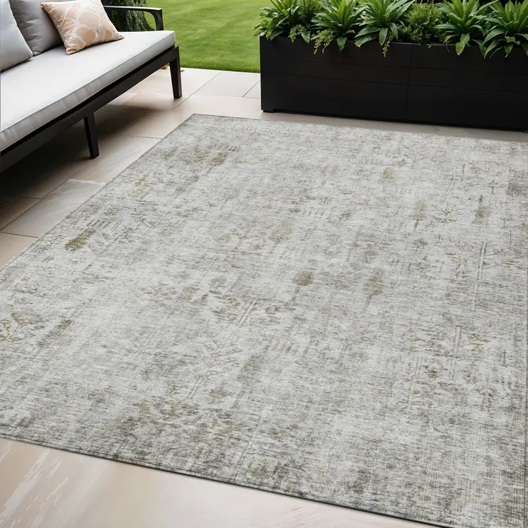 5' X 8' Silver Green And Gray Floral Washable Indoor Outdoor Area Rug
