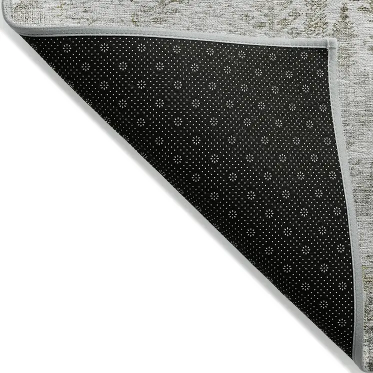 8' X 10' Silver Green And Gray Floral Washable Indoor Outdoor Area Rug