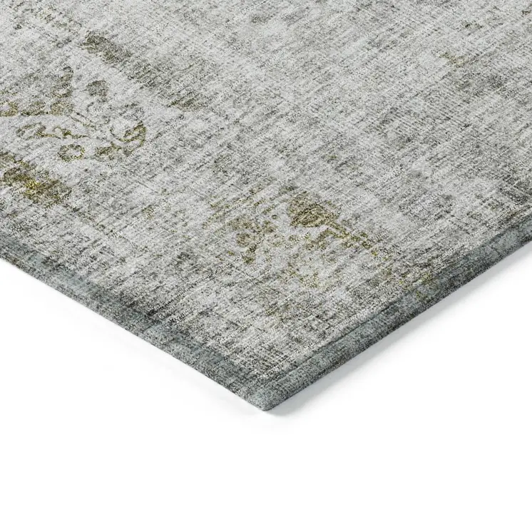 8' X 10' Silver Green And Gray Floral Washable Indoor Outdoor Area Rug