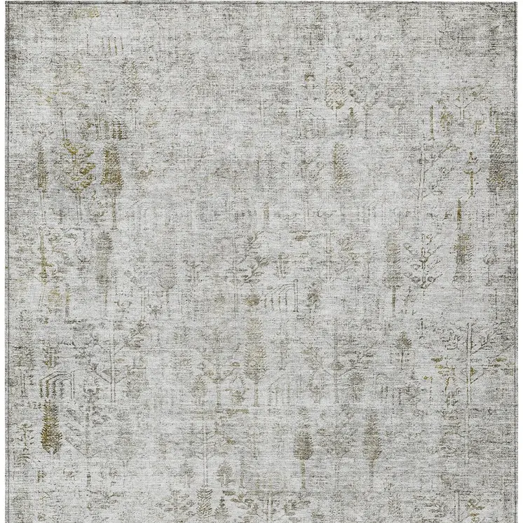 8' X 10' Silver Green And Gray Floral Washable Indoor Outdoor Area Rug