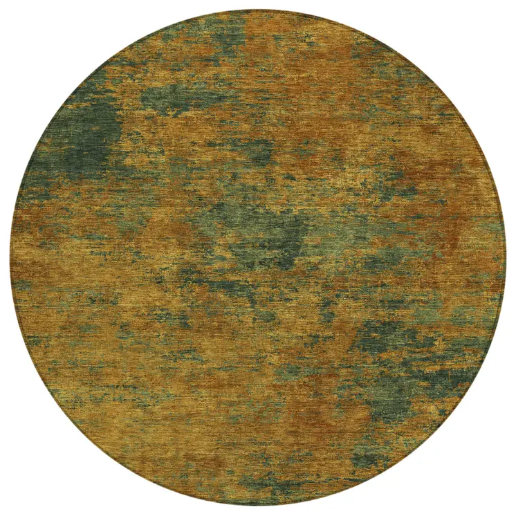 8' Copper And Green Round Abstract Washable Indoor Outdoor Area Rug