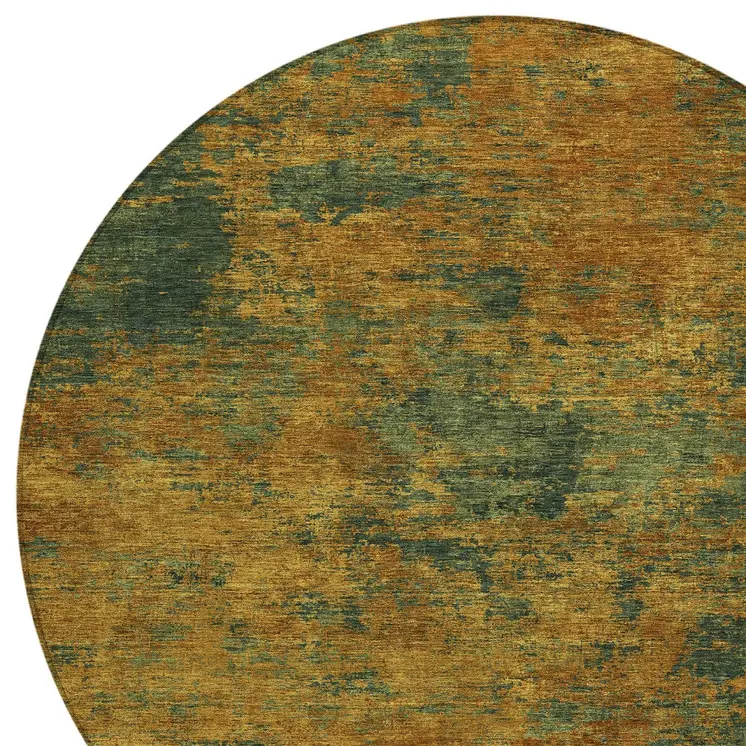 8' Copper And Green Round Abstract Washable Indoor Outdoor Area Rug