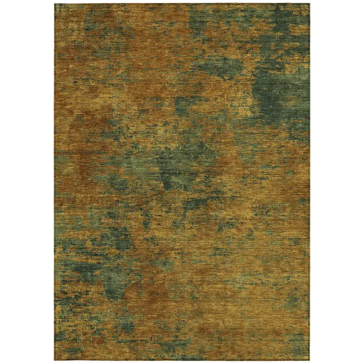8' X 10' Copper And Green Abstract Washable Indoor Outdoor Area Rug