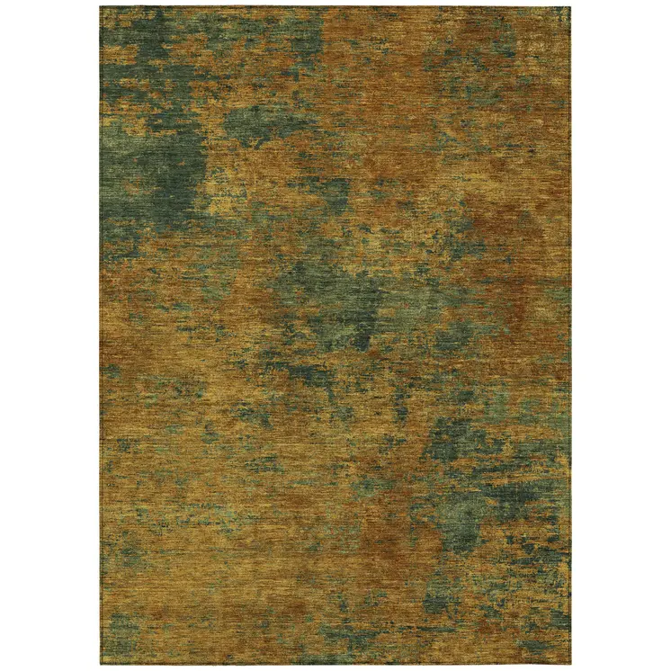 9' X 12' Copper And Green Abstract Washable Indoor Outdoor Area Rug