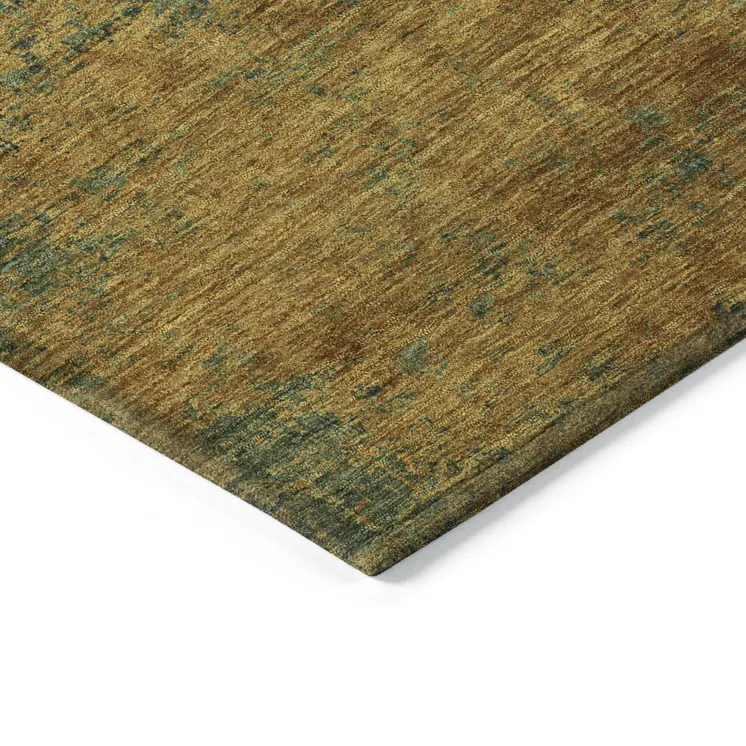 9' X 12' Copper And Green Abstract Washable Indoor Outdoor Area Rug