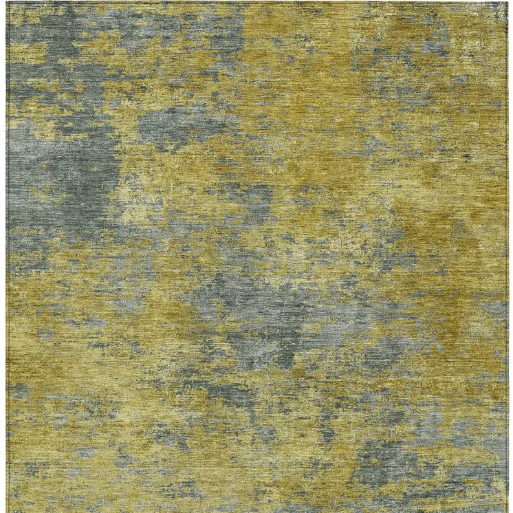 5' X 8' Gold Green And Gray Abstract Washable Indoor Outdoor Area Rug