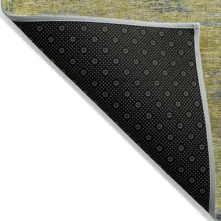 8' Gold Green And Gray Round Abstract Washable Indoor Outdoor Area Rug