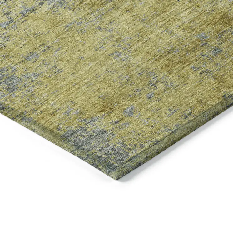 8' Gold Green And Gray Round Abstract Washable Indoor Outdoor Area Rug