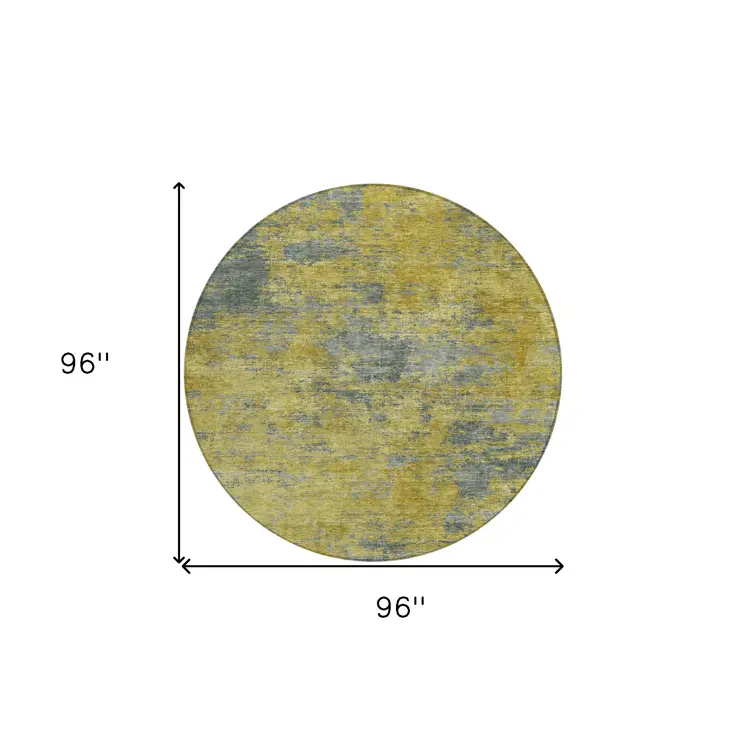 8' Gold Green And Gray Round Abstract Washable Indoor Outdoor Area Rug