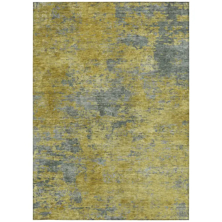 8' X 10' Gold Green And Gray Abstract Washable Indoor Outdoor Area Rug